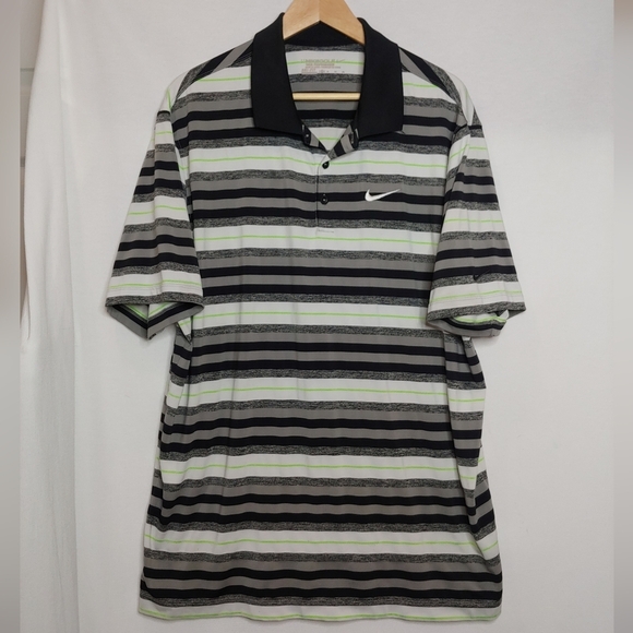 Nike Golf Tour Performance PoloWhiye Black Green Stripe XL 452510-017 Dri Fit - Picture 2 of 8